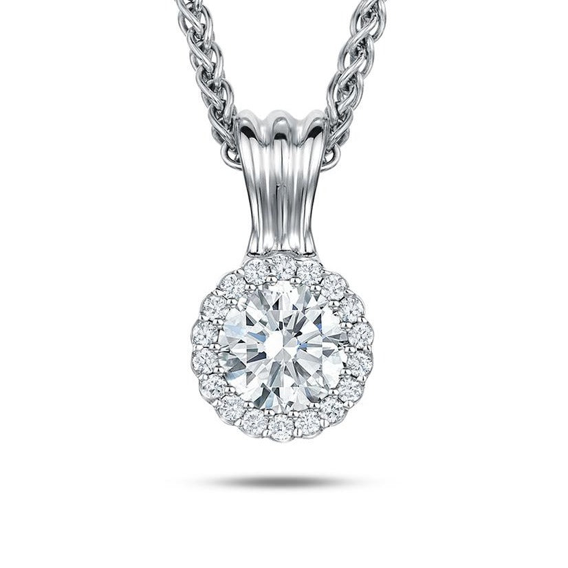 Cannelé diamond halo pendant on an 18ct white gold chain