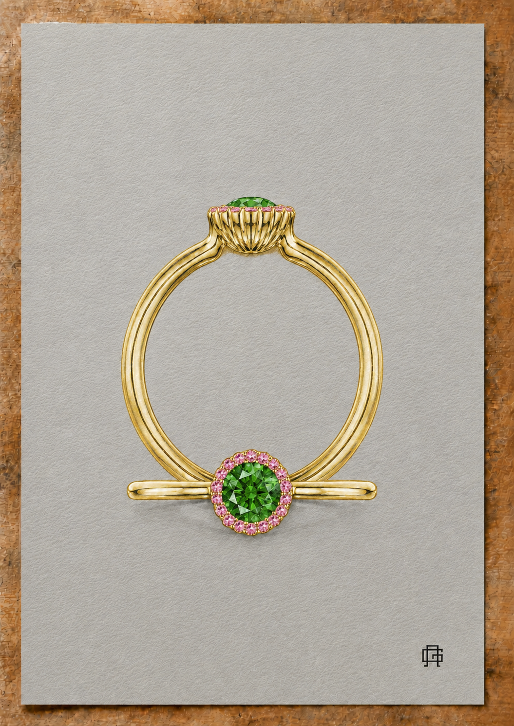 Hand-painted A5 artwork of a Cannelé Couleur ring