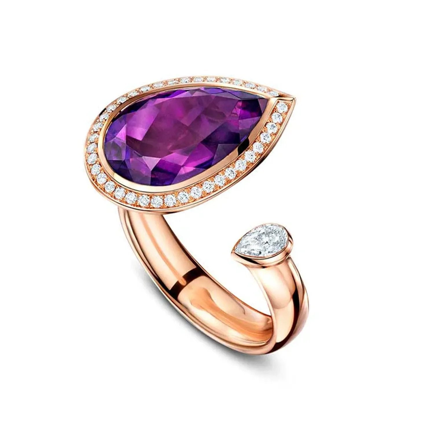Cocktail Rings - Satellite Cocktail by Andrew Geoghegan featuring the mesmerising Satellite Pear Amethyst in Rose Gold and Diamonds