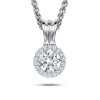 Cannelé diamond halo pendant on an 18ct white gold chain