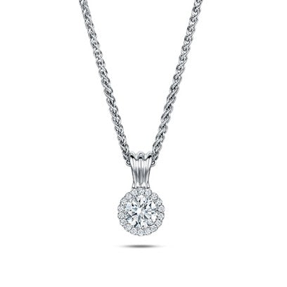 Cannelé diamond halo pendant on a white gold chain