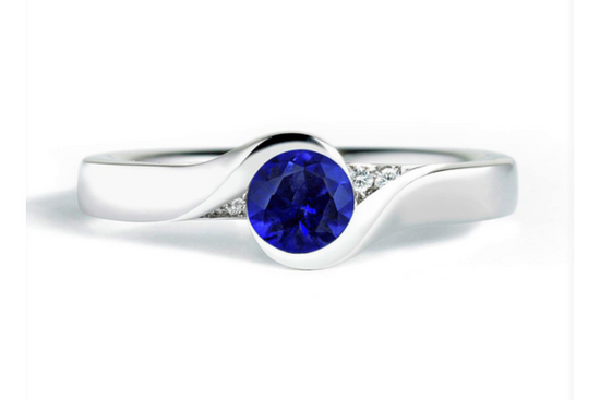 Sapphire Embrace bespoke unique engagement ring by Andrew Geoghegan for Robert and Heather