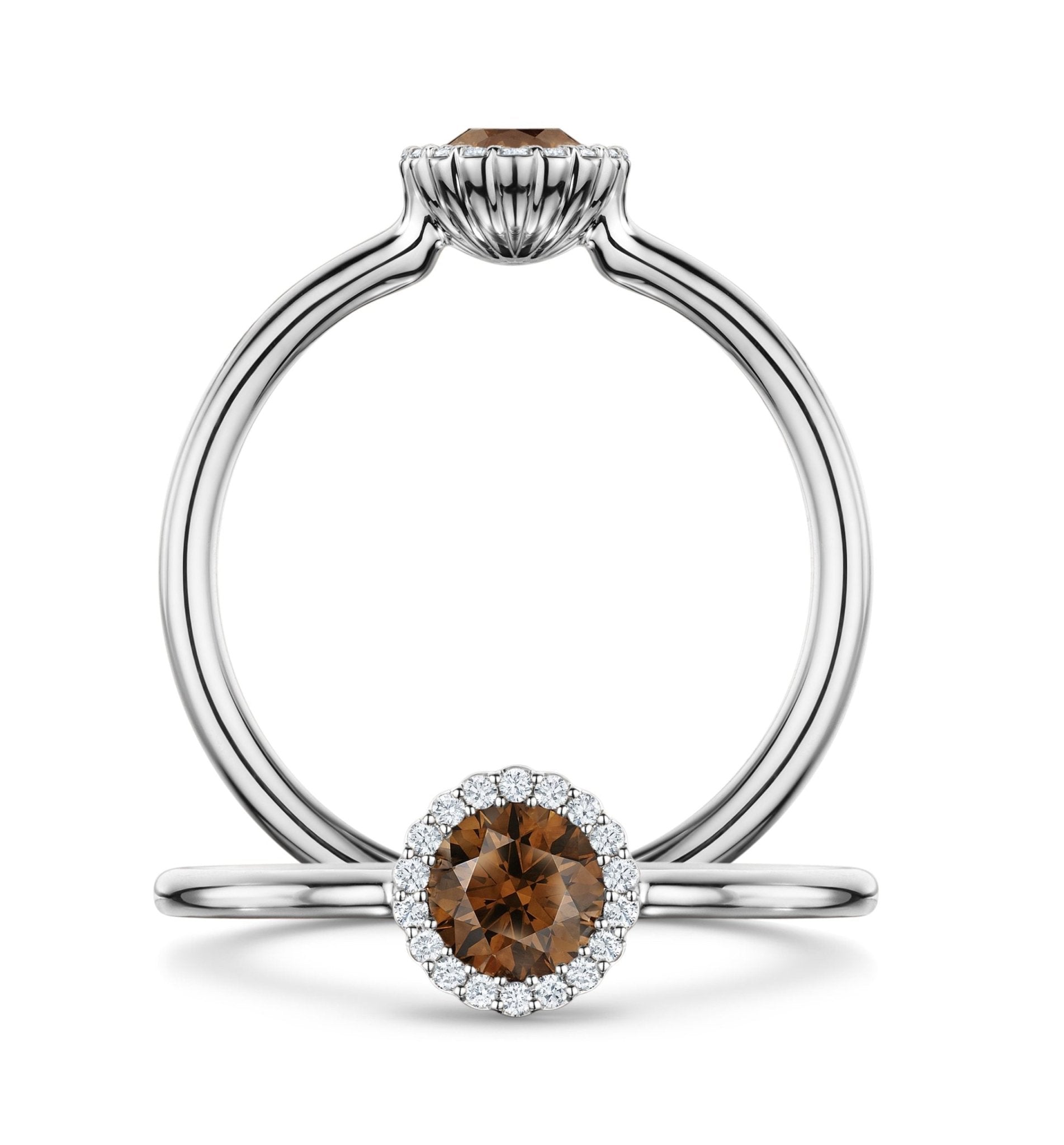 Cannelé chocolate diamond halo ring in platinum