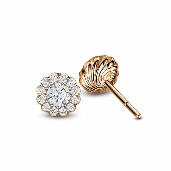 Cannelé Twist diamond stud earrings in 18ct rose gold, front and fluted reverse