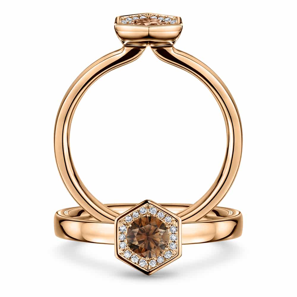 Chapiteau de Chocolate hexagon ring in 18ct rose gold with a chocolate diamond centre