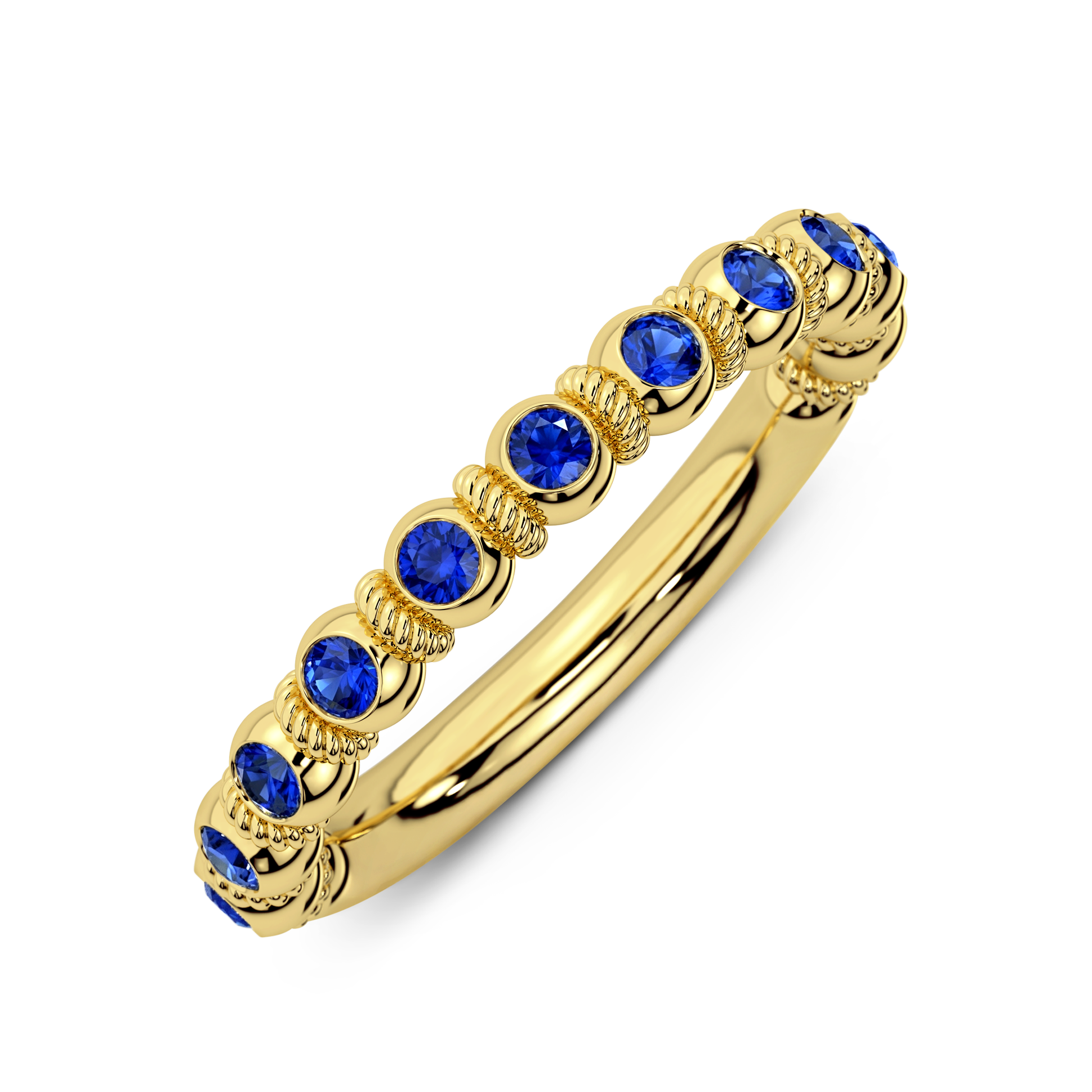 Sapphire gold band ring available as full or half set