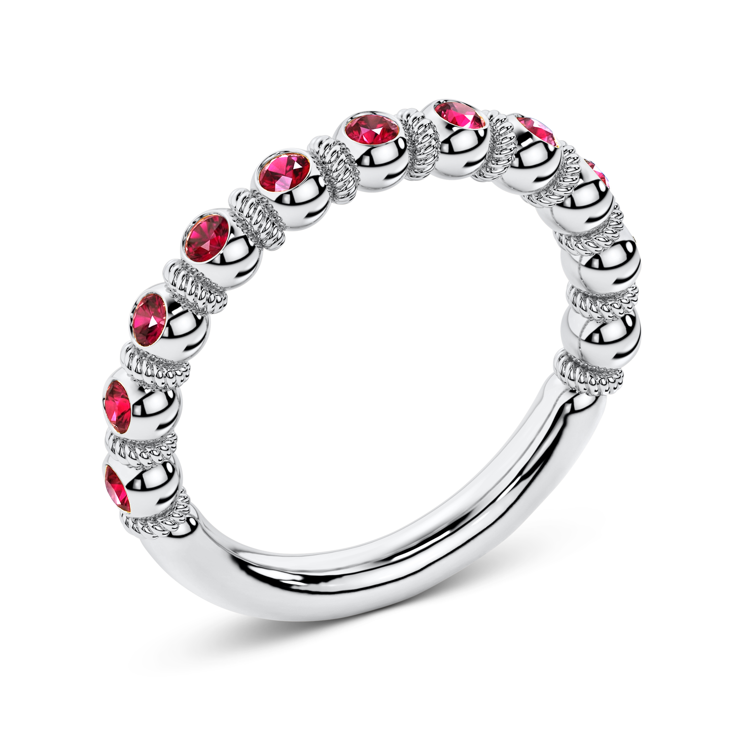 Half eternity ruby ring in platinum