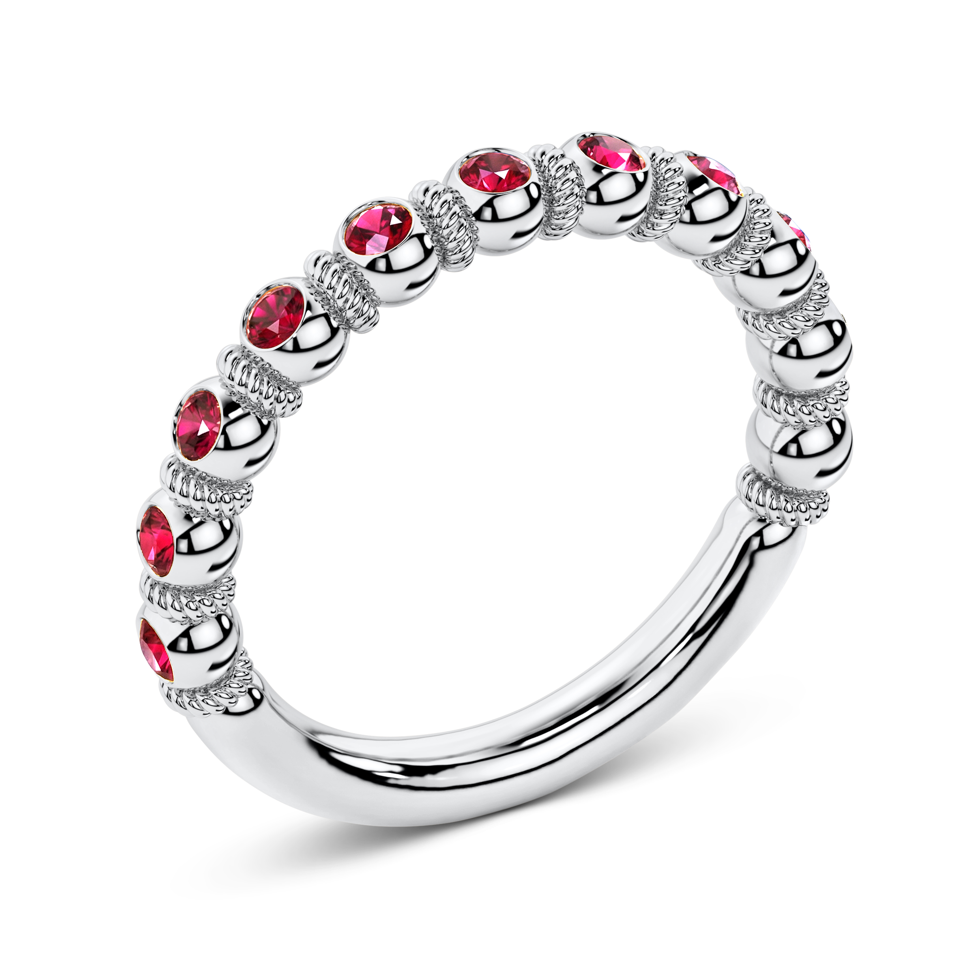 Half eternity ruby ring in platinum