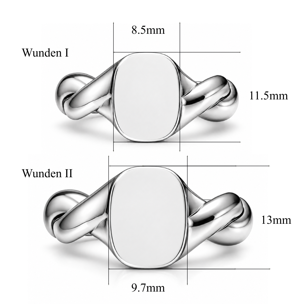 Wunden I and Wunden II size comparison — signet face dimensions
