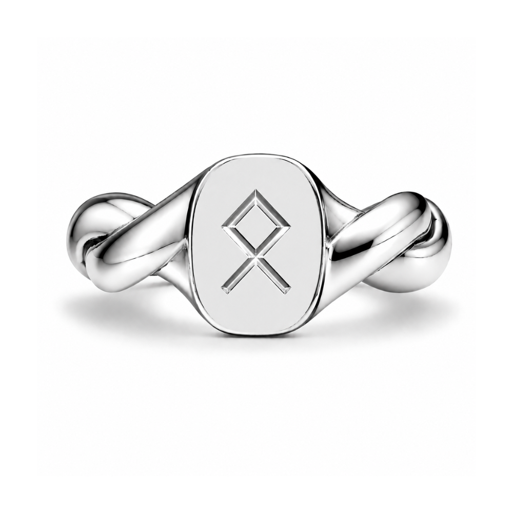 Treowth Wunden I silver signet ring with the Legacy rune hand-engraved on the face