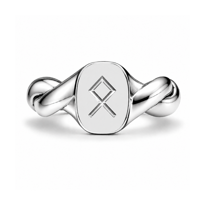 Treowth Wunden I silver signet ring with the Legacy rune hand-engraved on the face