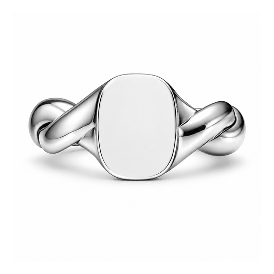 Treowth Wunden II silver signet ring — face-on view
