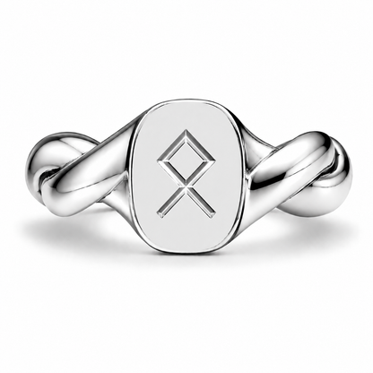 Treowth Wunden II silver signet ring with the Legacy rune hand-engraved on the face