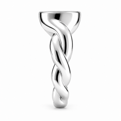 Treowth Wunden II silver signet ring — side view showing the twisted shank