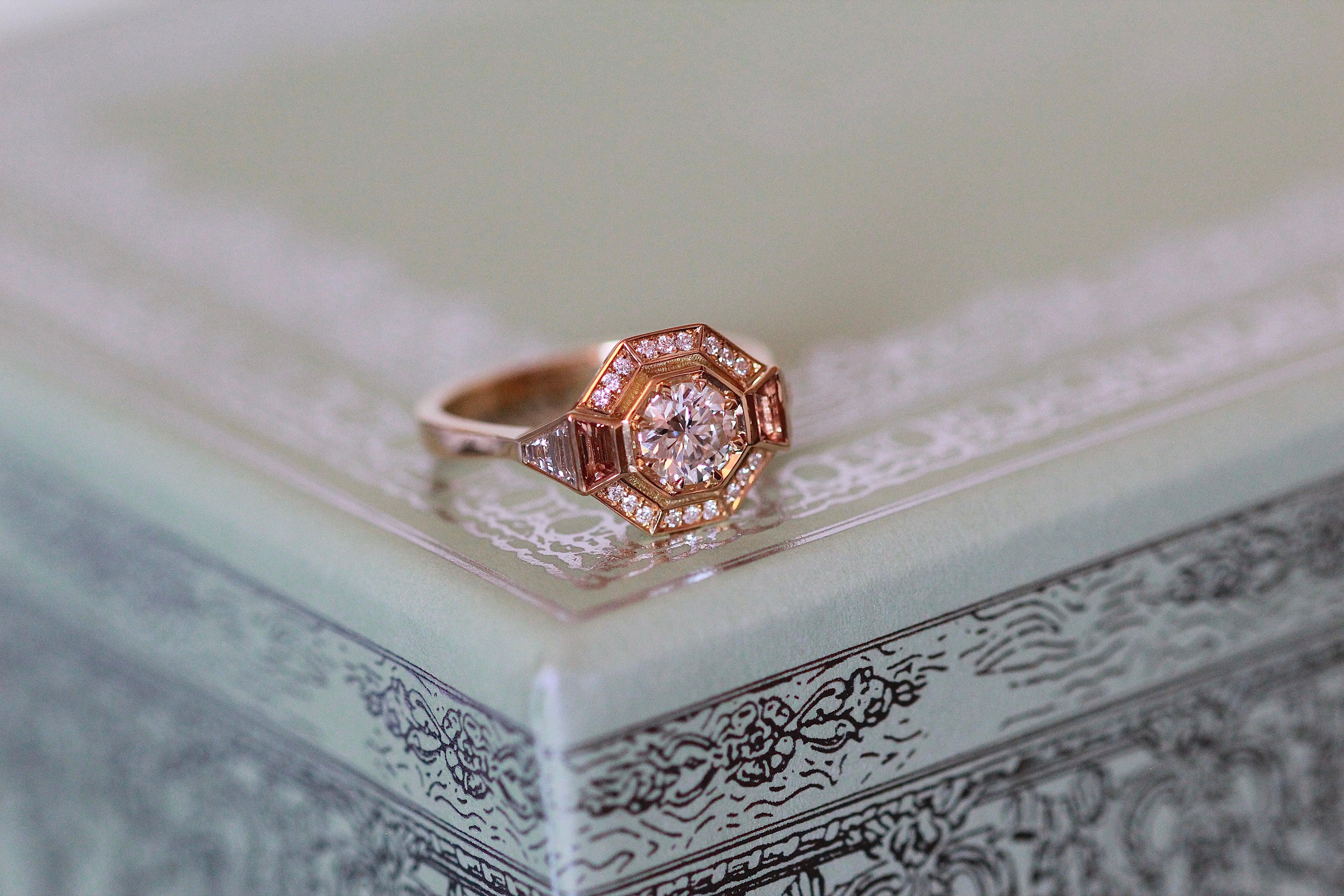 Bespoke octagonal diamond engagement ring by Andrew Geoghegan