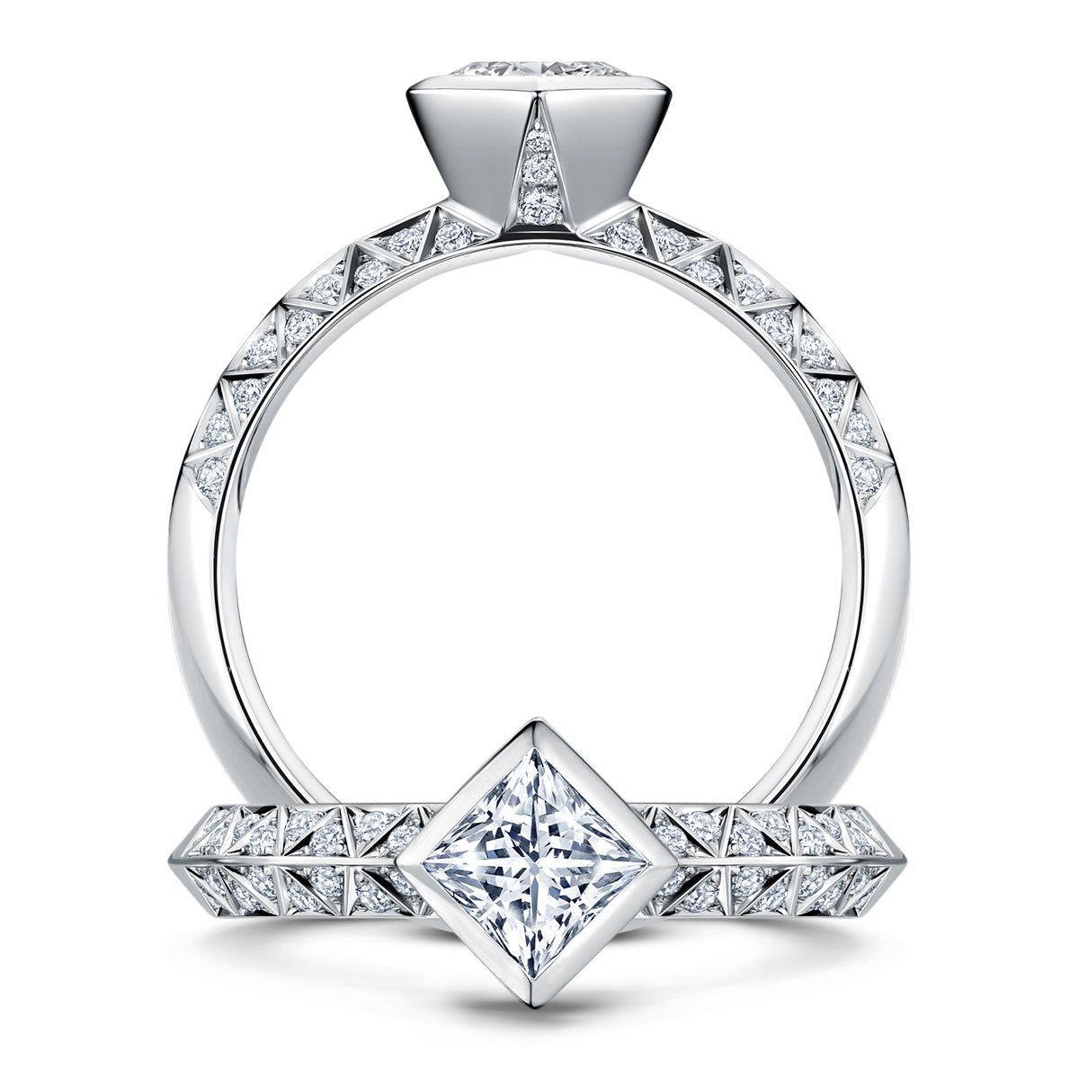 Empress princess cut engagement ring by Andrew Geoghegan, regal and architectural