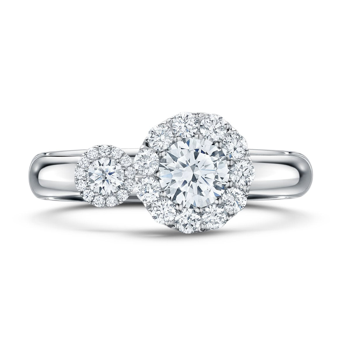 Satellite Toi et Moi engagement ring by Andrew Geoghegan in platinum with sapphire and diamond